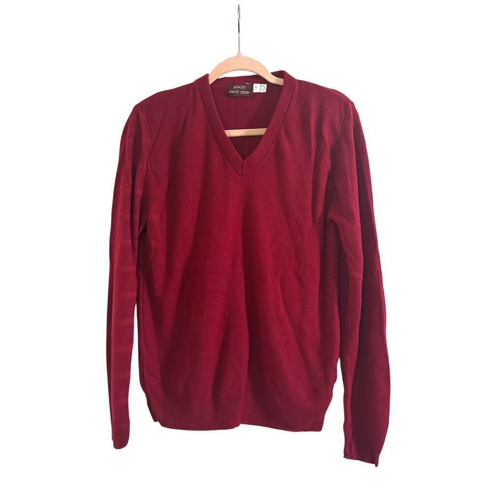 MACY’S Men’s Store Vintage Dark Red 100% Virgin Orlon V-Neck Sweater - Sz Medium